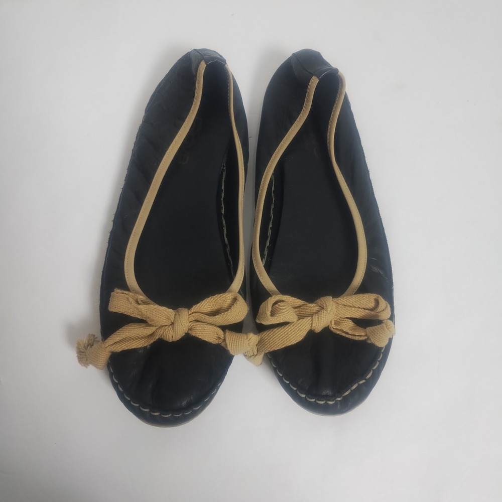 Giove Ballet Flats Women 40/9-9.5 Black Leather Bow Chic Classic Minimalist Twee